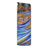 Abstracte rimpelgolven in blauw en goud thermosbeker (Geroteerd rechts)