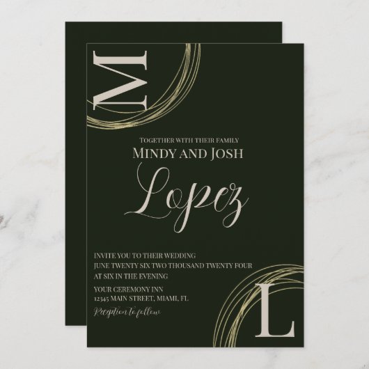 Abstracte Rings Script Monogrammed Wedding Kaart (Voorkant / Achterkant)