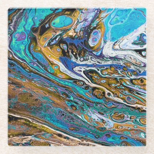 Abstracte rivierbedekking, water en stenen glazen onderzetter (Voorkant)