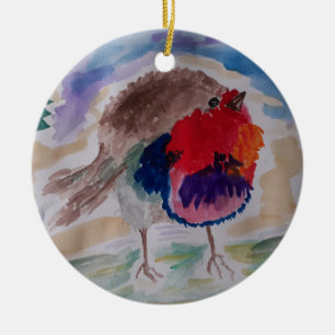 Abstracte Robin Kerstornament Keramisch Ornament
