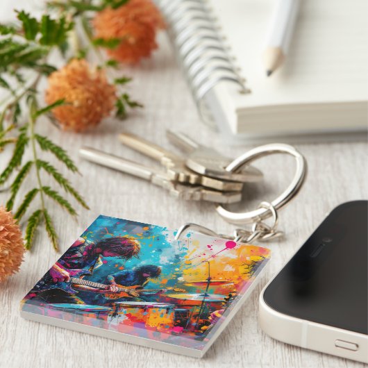 Abstracte rockband Splatter Painting Sleutelhanger (Voorkant Rechts)