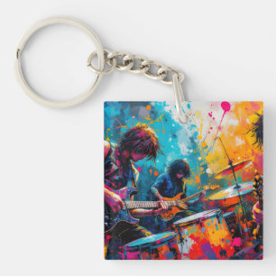 Abstracte rockband Splatter Painting Sleutelhanger