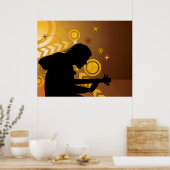 Abstracte rockmuzikant gitaaroptreden poster (Keuken)