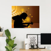 Abstracte rockmuzikant gitaaroptreden poster (Thuiskantoor)
