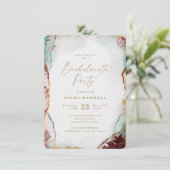 Abstracte Rode Aqua & Goud Winter Bachelorette Par Kaart (Staand voorkant)