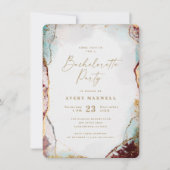 Abstracte Rode Aqua & Goud Winter Bachelorette Par Kaart (Voorkant)