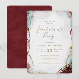 Abstracte Rode Aqua & Goud Winter Bachelorette Par Kaart