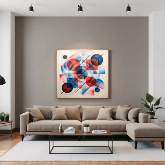 Abstracte Rode Blauwe Cirkels Modern Canvas Afdruk