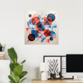 Abstracte Rode Blauwe Cirkels Modern Poster (Thuiskantoor)