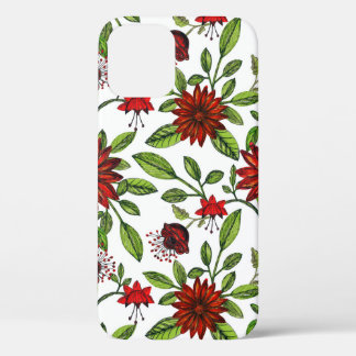 abstracte rode bloemen en groene bladeren op witte Case-Mate iPhone case