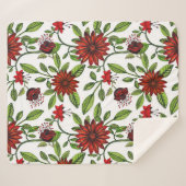 abstracte rode bloemen en groene bladeren op witte sherpa deken (Voorkant (horizontaal))