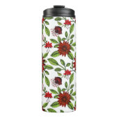 abstracte rode bloemen en groene bladeren op witte thermosbeker (Voorkant)