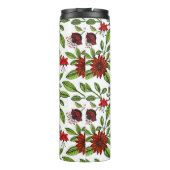 abstracte rode bloemen en groene bladeren op witte thermosbeker (Achterkant)