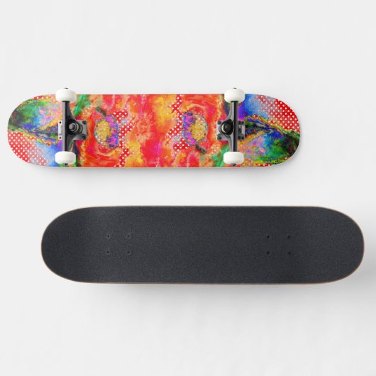 Abstracte rode bloemen waterverf skateboard (Horizontaal)