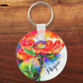 Abstracte rode bloemen waterverf sleutelhanger (Voorkant)