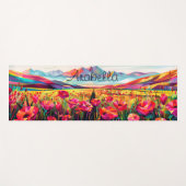 Abstracte Rode Bloemen Waterverf Tekening Meditati Yogamat (Voorkant (horizontaal))