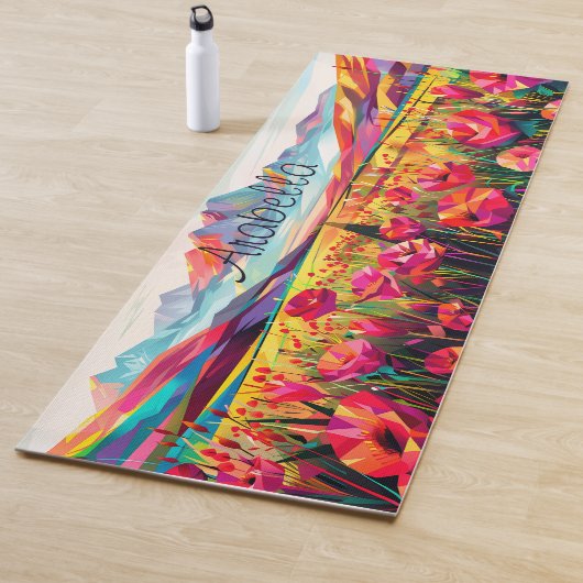 Abstracte Rode Bloemen Waterverf Tekening Meditati Yogamat (In situ)