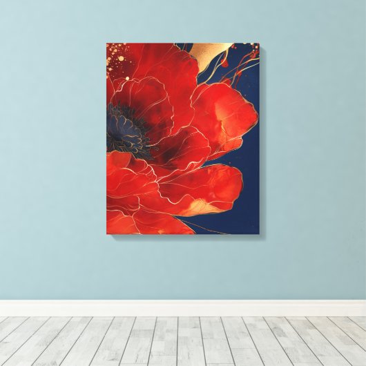 Abstracte rode bloemenkunst canvas afdruk (Insitu (Houten vloer))