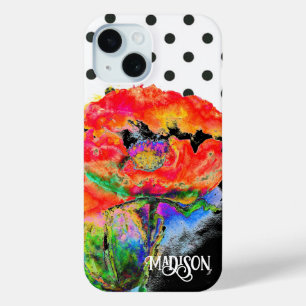 Abstracte rode bloemige rode klaproos Polkadots iPhone 15 Case