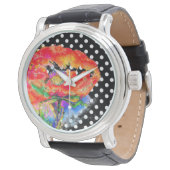 Abstracte rode bloemige waterverf papaver stippen horloge (Gekanteld)