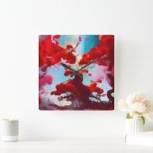 Abstracte rode bomen vierkante klok (Huis)
