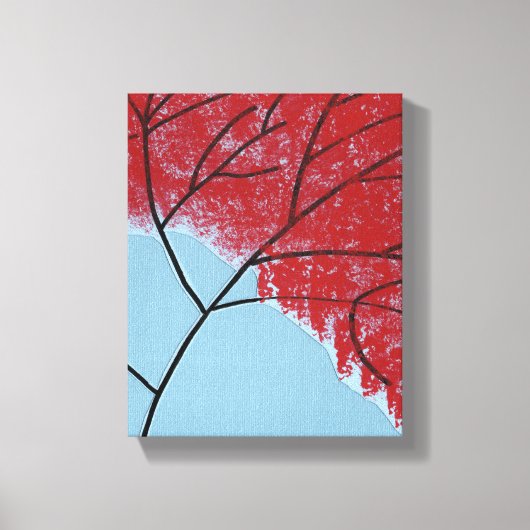 Abstracte rode boombladeren op blauwe achtergrond canvas afdruk (Voorkant)