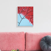Abstracte rode boombladeren op blauwe achtergrond canvas afdruk (Insitu (Woonkamer))