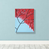 Abstracte rode boombladeren op blauwe achtergrond canvas afdruk (Insitu (Houten vloer))