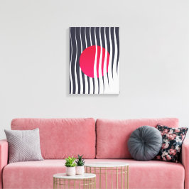 Abstracte rode cirkel en golflijnen canvas afdruk