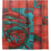 Abstracte rode en Blauwgroen Snack op lederen text Douchegordijn (Voorkant)