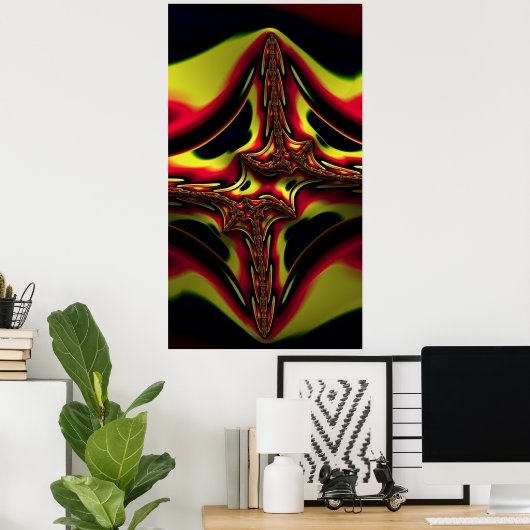 Abstracte rode en gele Alien backbone Fractal Art Poster (Thuiskantoor)