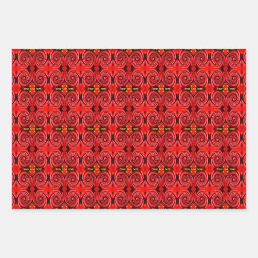 Abstracte rode en gele wervelingen gepersonaliseer inpakpapier vel (Voorkant 2)