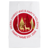 Abstracte rode en gouden kerstbomen en bier medium cadeauzakje (Achterkant)