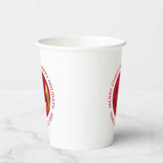 Abstracte rode en gouden kerstbomen en bier papieren bekers (Links)