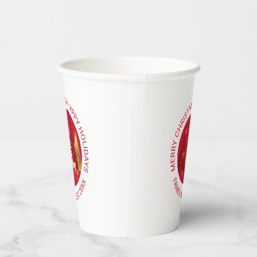 Abstracte rode en gouden kerstbomen en bier papieren bekers (Rechts)