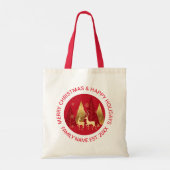 Abstracte rode en gouden kerstbomen en bier tote bag (Achterkant)
