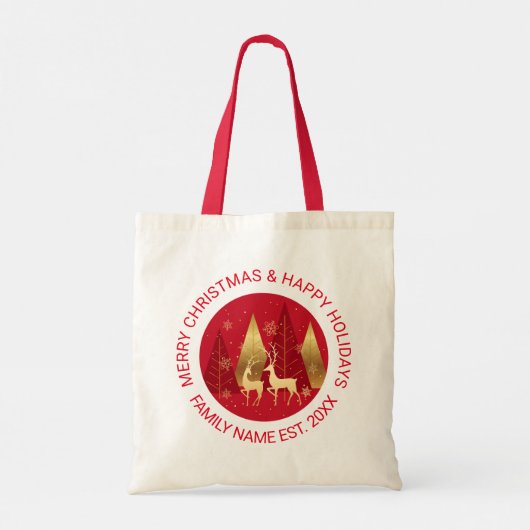 Abstracte rode en gouden kerstbomen en bier tote bag (Achterkant)