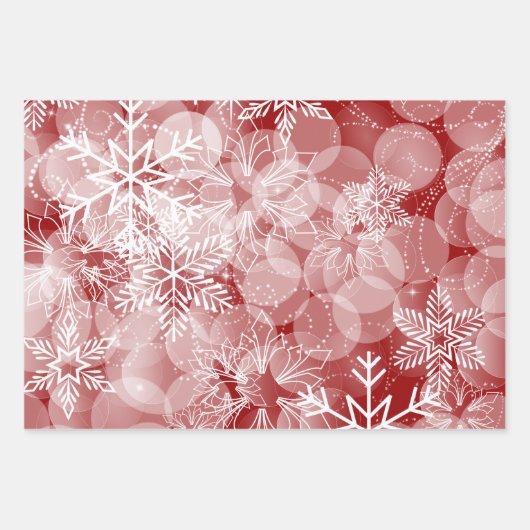 Abstracte rode en groene sneeuwvlokken en holly inpakpapier vel (Voorkant)