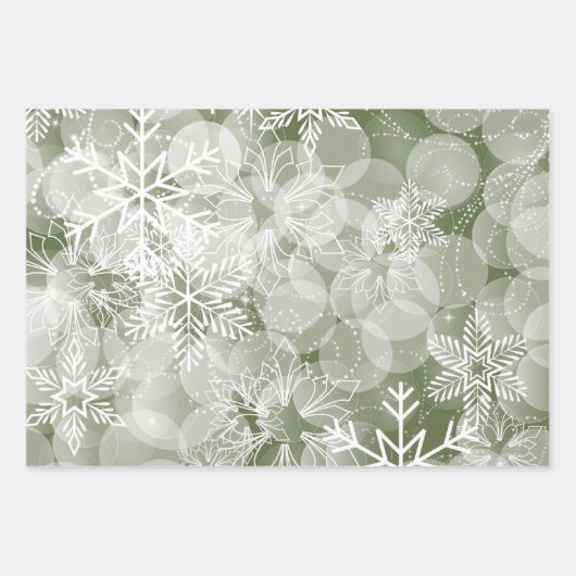 Abstracte rode en groene sneeuwvlokken en holly inpakpapier vel (Voorkant 3)