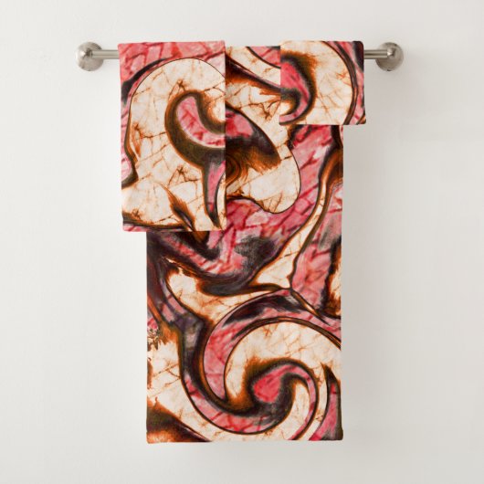 Abstracte rode en koraalvlekken met een houtachtig bad handdoek (Insitu)