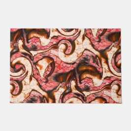 Abstracte rode en koraalvlekken met een houtachtig deurmat