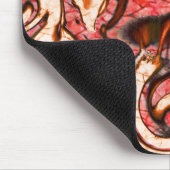 Abstracte rode en koraalvlekken met een houtachtig muismat (Hoek)