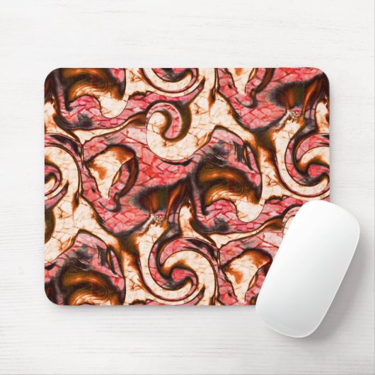 Abstracte rode en koraalvlekken met een houtachtig muismat (Met muis)