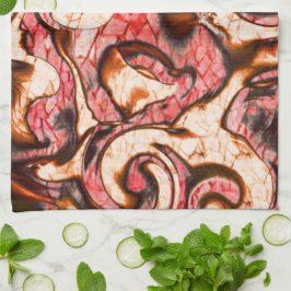 Abstracte rode en koraalvlekken met een houtachtig theedoek