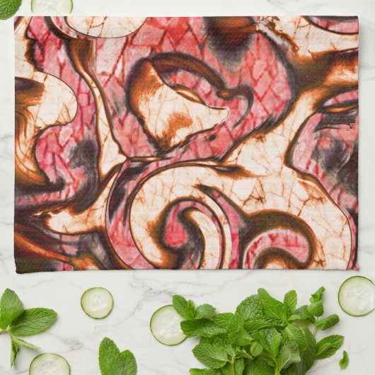 Abstracte rode en koraalvlekken met een houtachtig theedoek (Gevouwen)