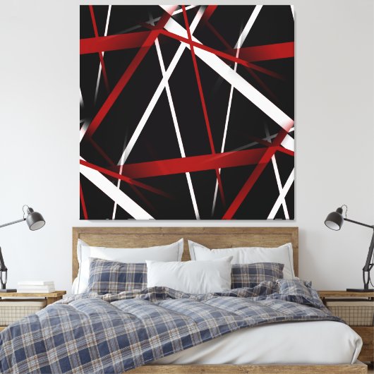 Abstracte rode en witte lijnen op zwarte achtergro canvas afdruk (Insitu (Slaapkamer))