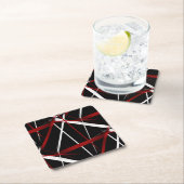 Abstracte rode en witte lijnen op zwarte achtergro kartonnen onderzetters (Insitu)