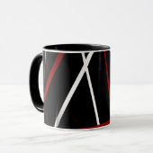 Abstracte rode en witte lijnen op zwarte achtergro mok (Voorkant links)