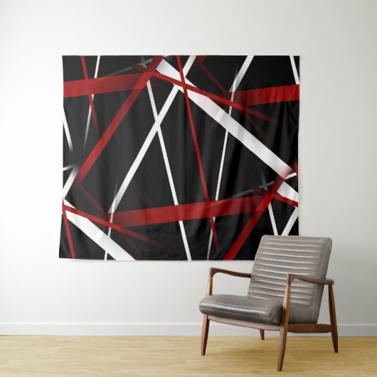 Abstracte rode en witte lijnen op zwarte achtergro wandkleed (In Situ (horizontaal))