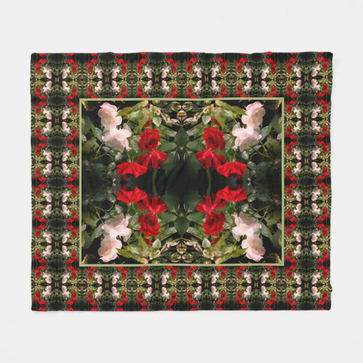 Abstracte rode en witte Rozen Fleece Deken (Voorkant (Horizontaal))